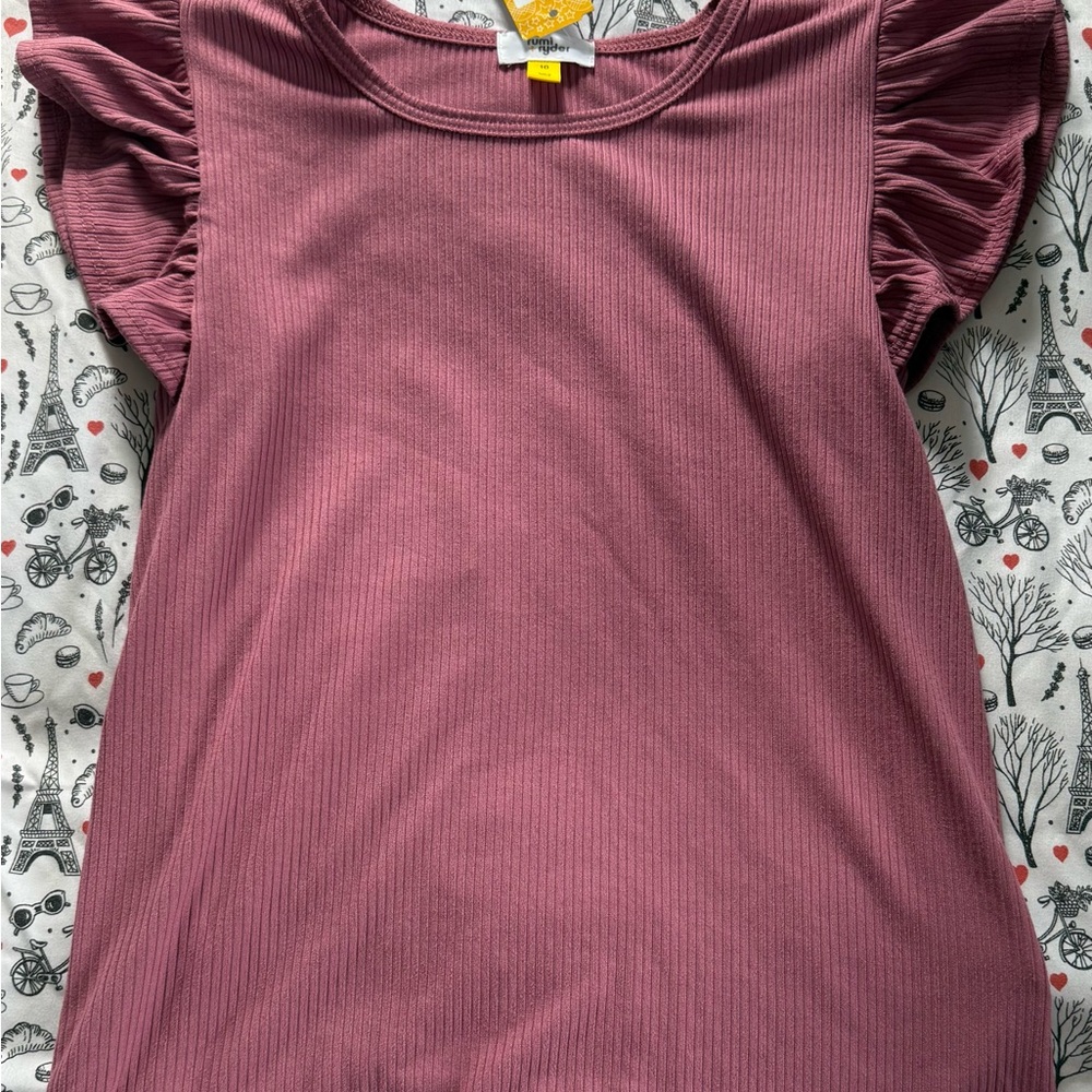 Girls' Ribbed Flutter Sleeve Tee - Dusty Mauve